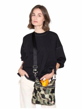 Camouflage Medium Crossbody Bag with Black Strap